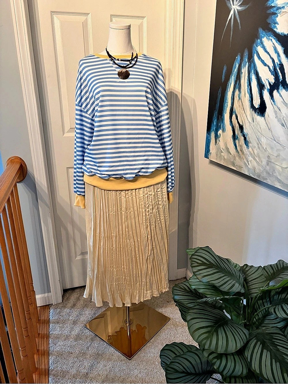 Women's Blue & White Striped Long Sleeve Top XL